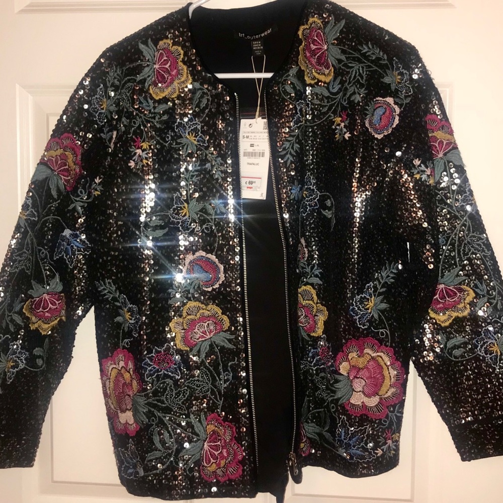 Zara sequin jacket with floral detail